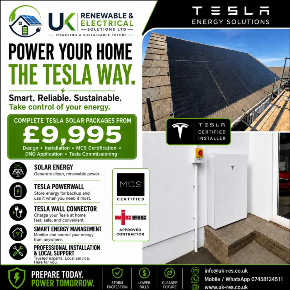 Tesla Energy Solutions solar and battery package promotional artwork